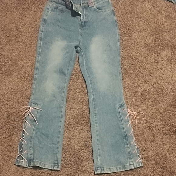 Women's Light Blue Lace-Up Jeans - Picture 1 of 3
